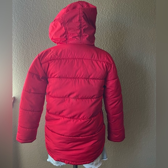 Medium ( 8 ) Red Hooded Puffy Jacket with Black Fleece Lining - Picture 3 of 8